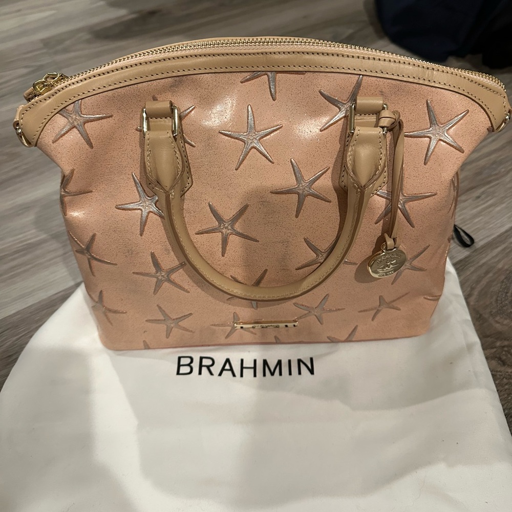 Brahmin Beige Starfish Embossed Satchel